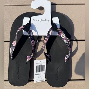 Vera Bradley Black and Pink Sandals with Floral Accents